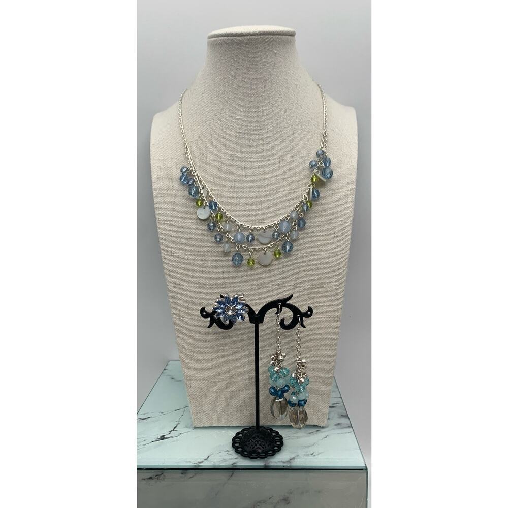 Beautiful In Blues Jewelry Lot Necklace Earrings And Brooch‎